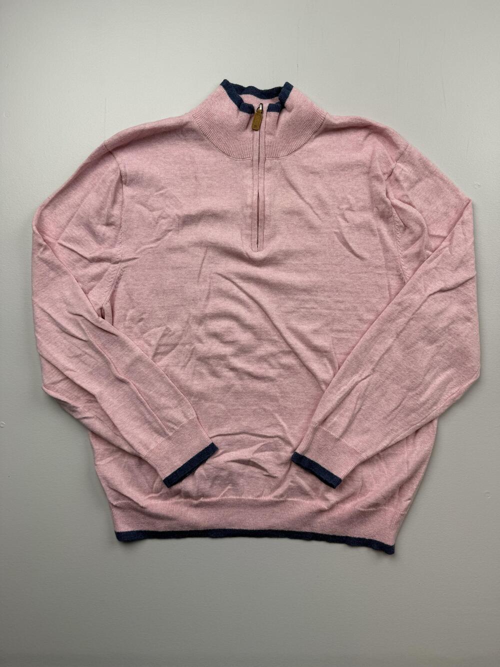 Crown & Ivy Sweater Mens Large Pink 1/4 Zip Mock Neck Knit Pullover Casual